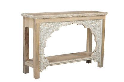 56" Natural Solid Wood Distressed Console Table With Shelf HomeRoots