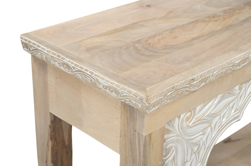 56" Natural Solid Wood Distressed Console Table With Shelf HomeRoots