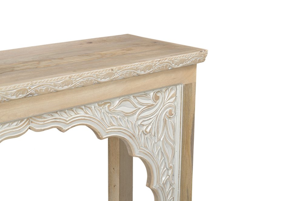 56" Natural Solid Wood Distressed Console Table With Shelf HomeRoots