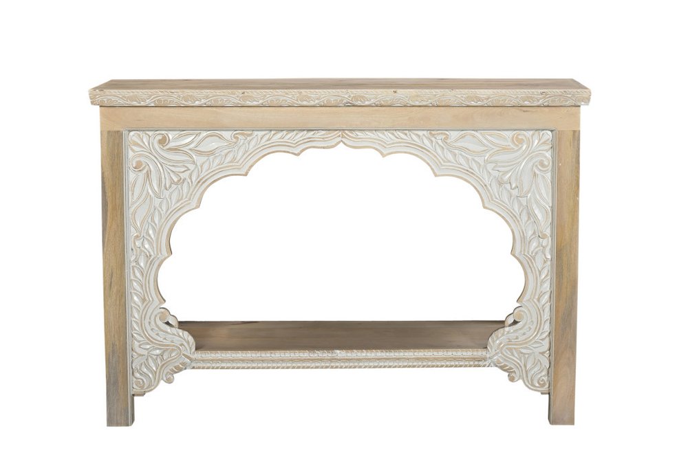 56" Natural Solid Wood Distressed Console Table With Shelf HomeRoots