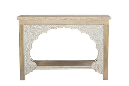 56" Natural Solid Wood Distressed Console Table With Shelf HomeRoots