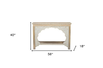 56" Natural Solid Wood Distressed Console Table With Shelf HomeRoots