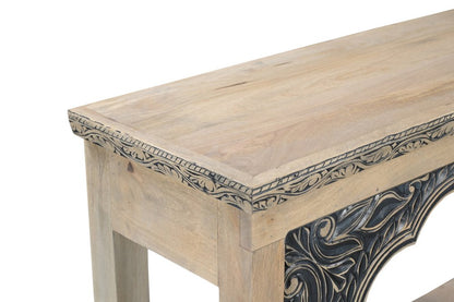 56" Natural and Black Solid Wood Distressed Console Table With Shelf HomeRoots