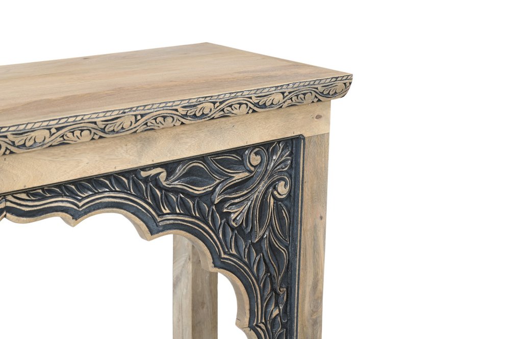 56" Natural and Black Solid Wood Distressed Console Table With Shelf HomeRoots