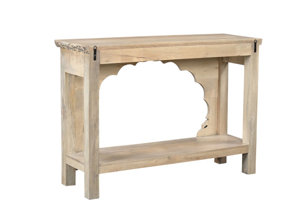 56" Natural and Black Solid Wood Distressed Console Table With Shelf HomeRoots