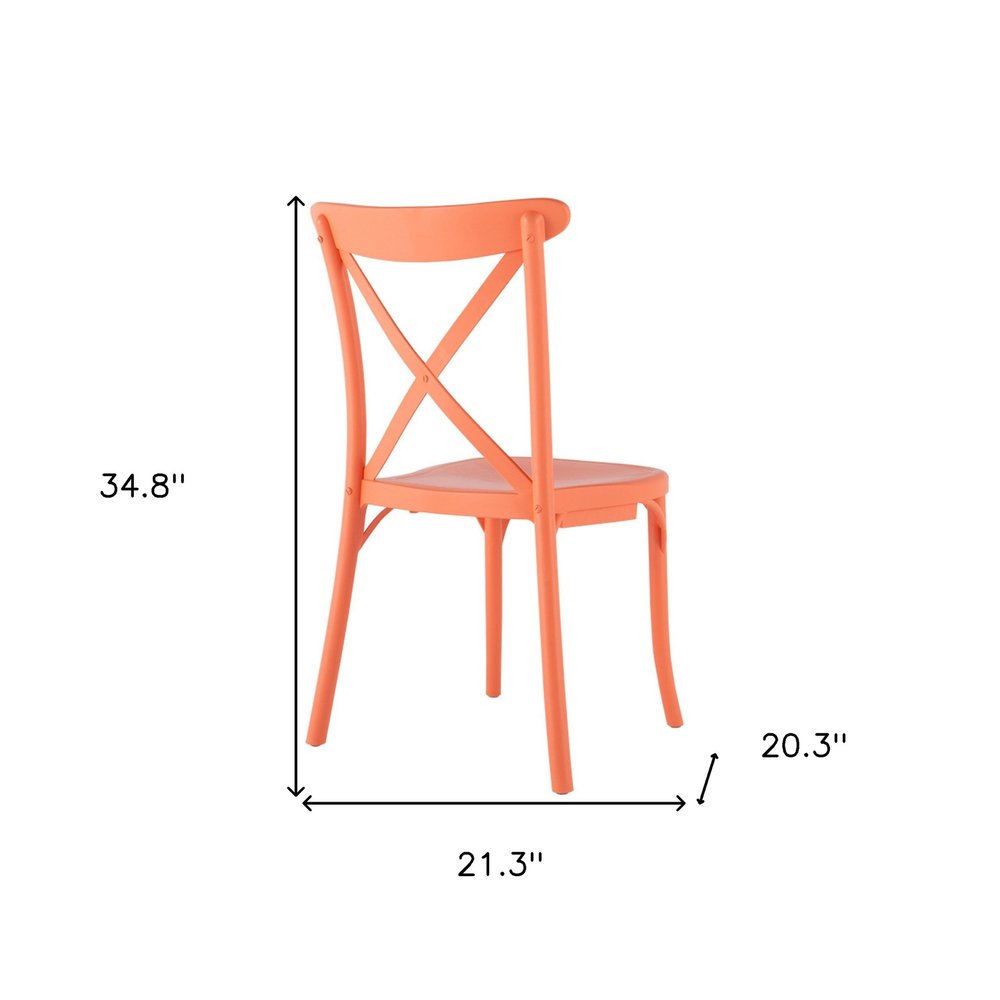 Set of Two Salmon Heavy Duty Plastic Outdoor Stacking Dining Chairs HomeRoots