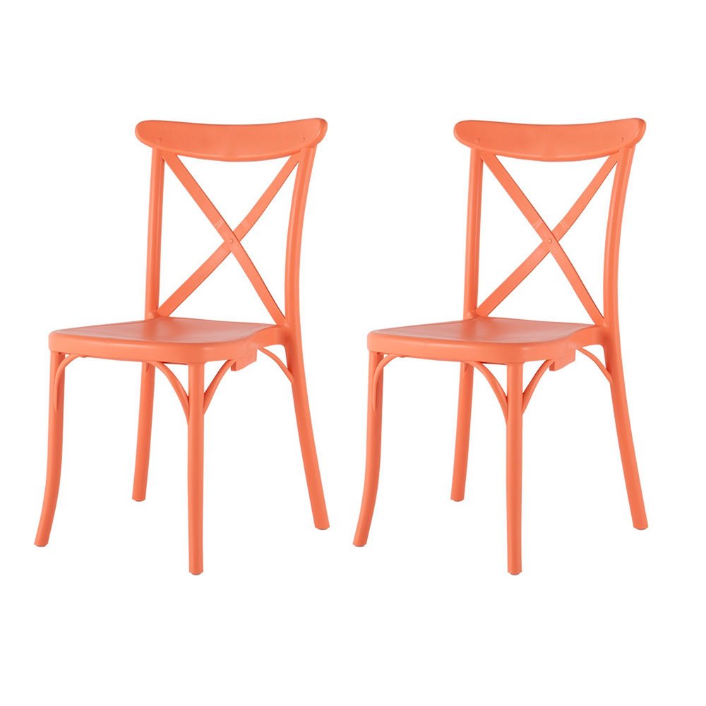 Set of Two Salmon Heavy Duty Plastic Outdoor Stacking Dining Chairs HomeRoots