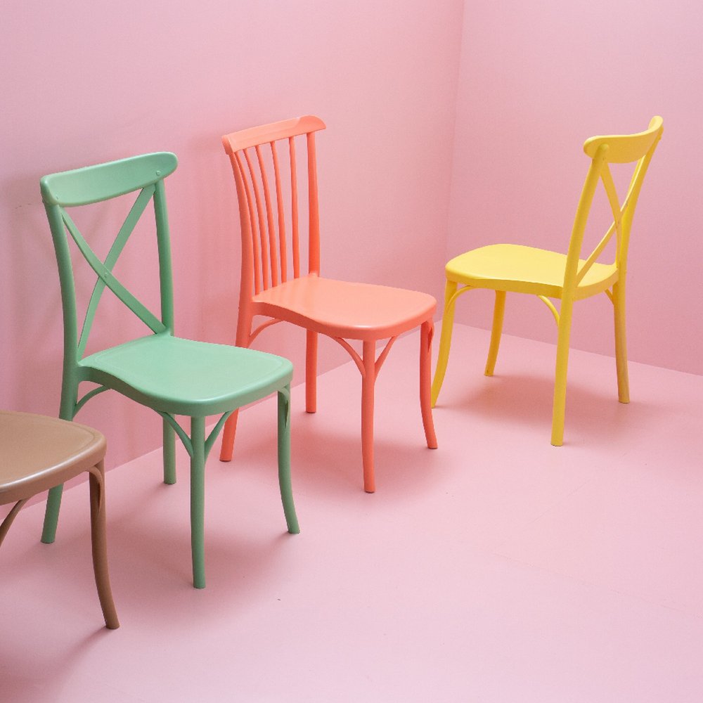 Set of Two Salmon Heavy Duty Plastic Outdoor Stacking Dining Chairs HomeRoots