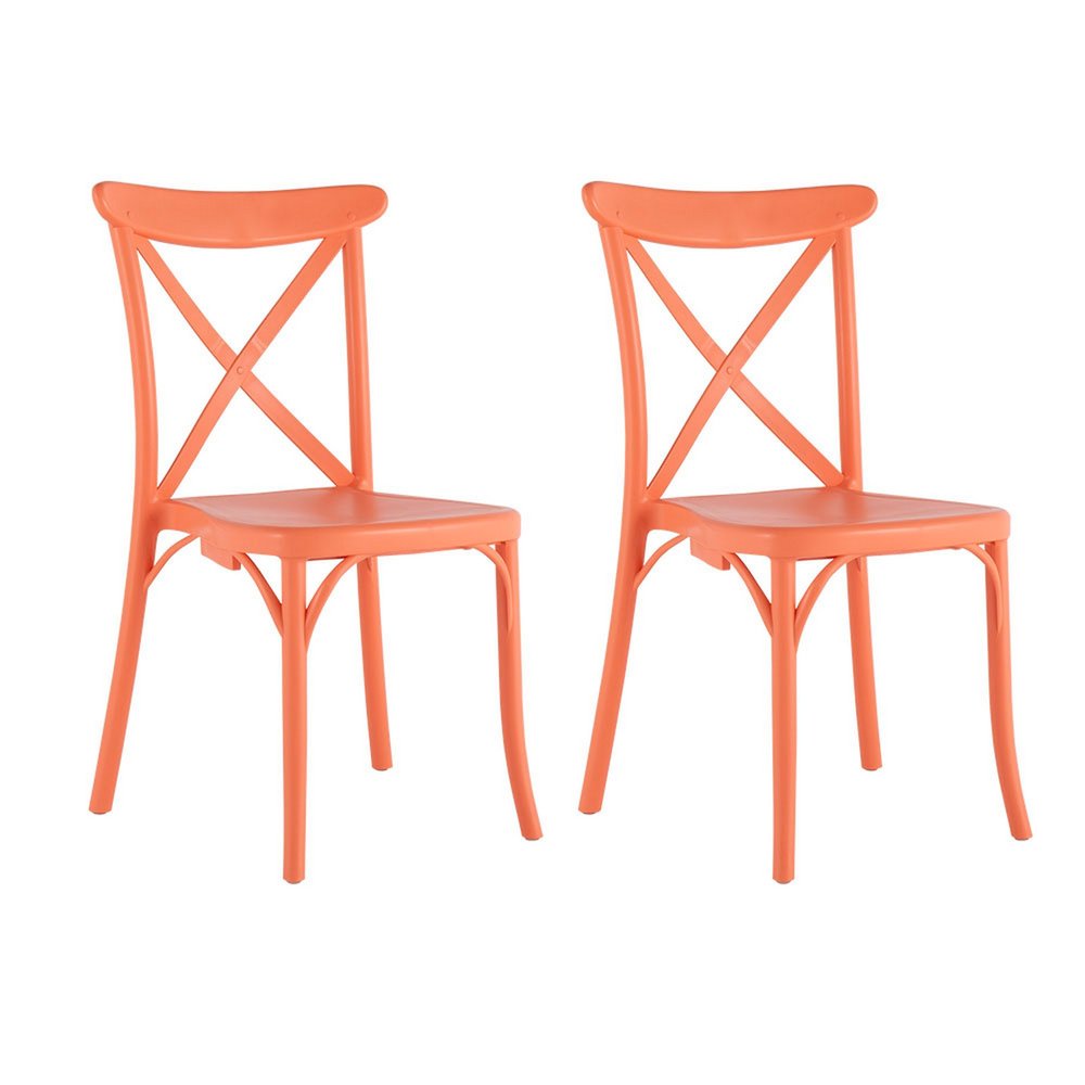 Set of Two Salmon Heavy Duty Plastic Outdoor Stacking Dining Chairs HomeRoots