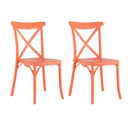 Set of Two Salmon Heavy Duty Plastic Outdoor Stacking Dining Chairs HomeRoots