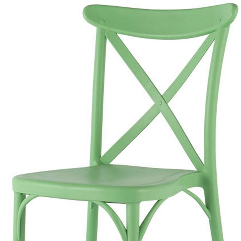 Set of Two Green Heavy Duty Plastic Outdoor Stacking Dining Chairs HomeRoots
