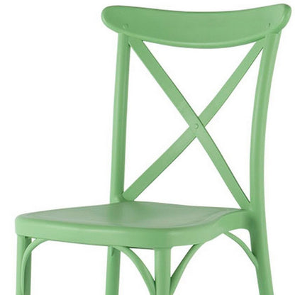 Set of Two Green Heavy Duty Plastic Outdoor Stacking Dining Chairs HomeRoots