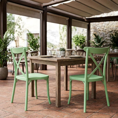 Set of Two Green Heavy Duty Plastic Outdoor Stacking Dining Chairs HomeRoots