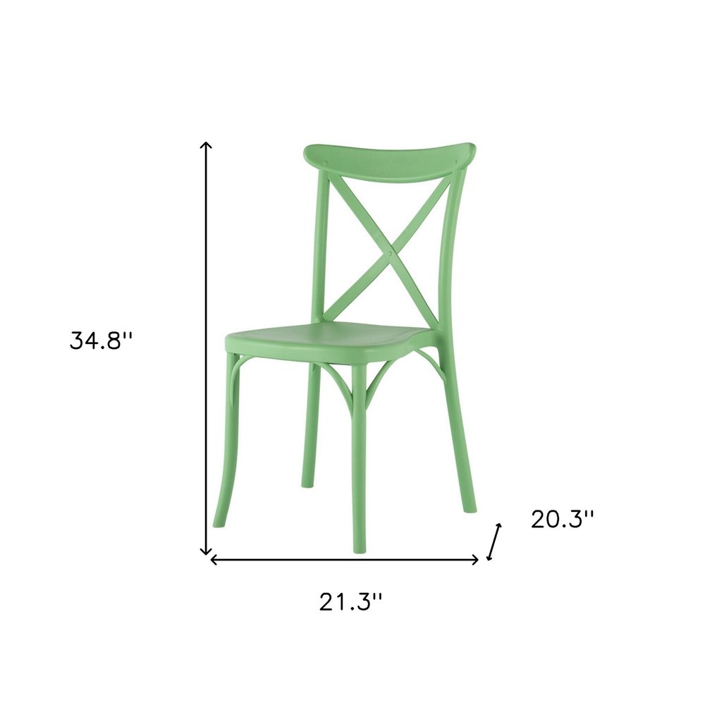Set of Two Green Heavy Duty Plastic Outdoor Stacking Dining Chairs HomeRoots