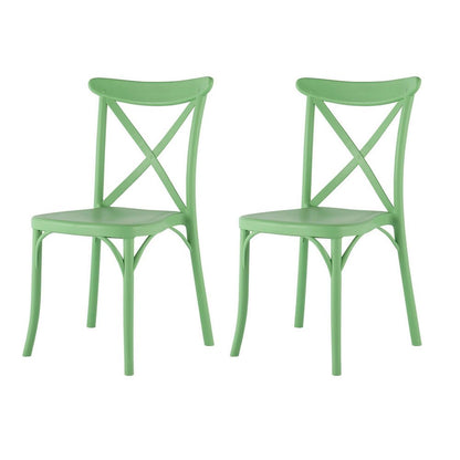 Set of Two Green Heavy Duty Plastic Outdoor Stacking Dining Chairs HomeRoots
