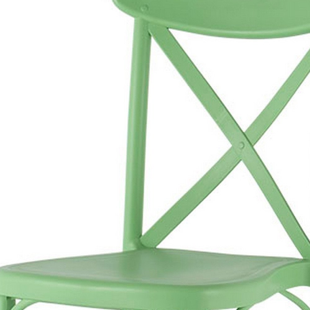 Set of Two Green Heavy Duty Plastic Outdoor Stacking Dining Chairs HomeRoots