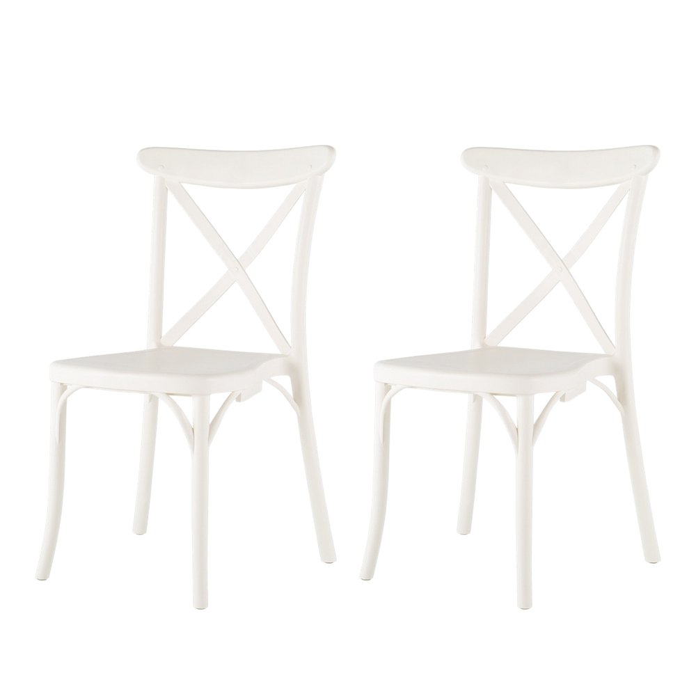 Set of Two White Heavy Duty Plastic Outdoor Stacking Dining Chairs HomeRoots