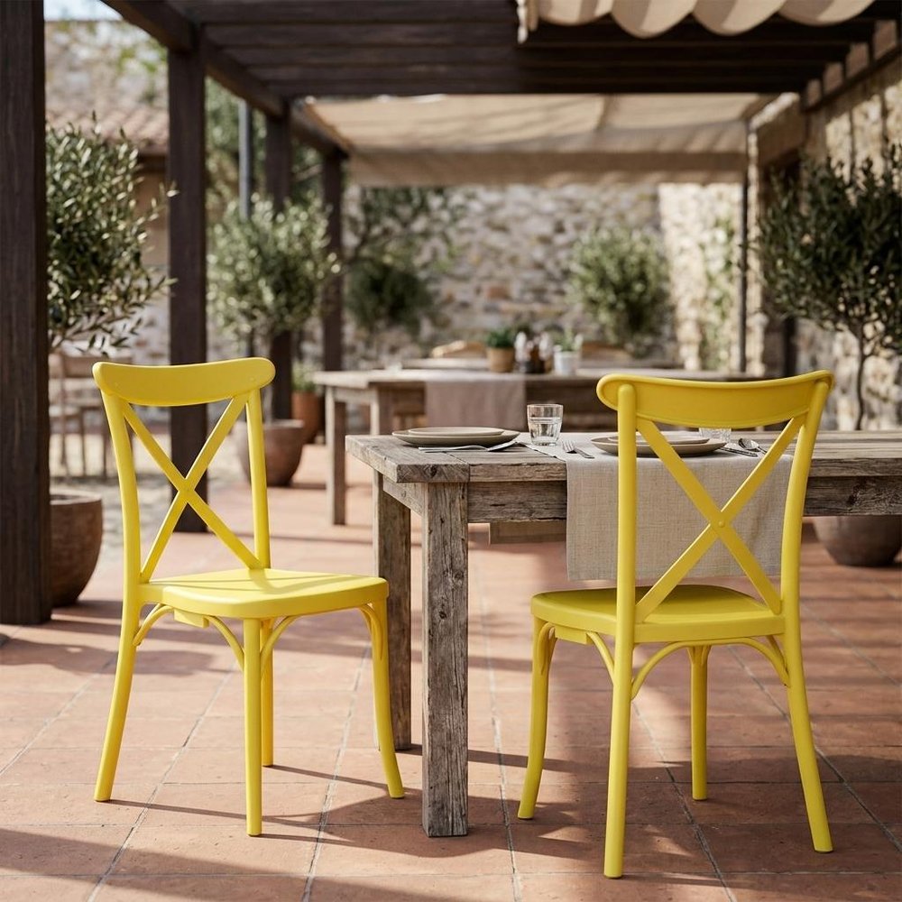 Set of Two Yellow Heavy Duty Plastic Outdoor Dining Chairs — view 8
