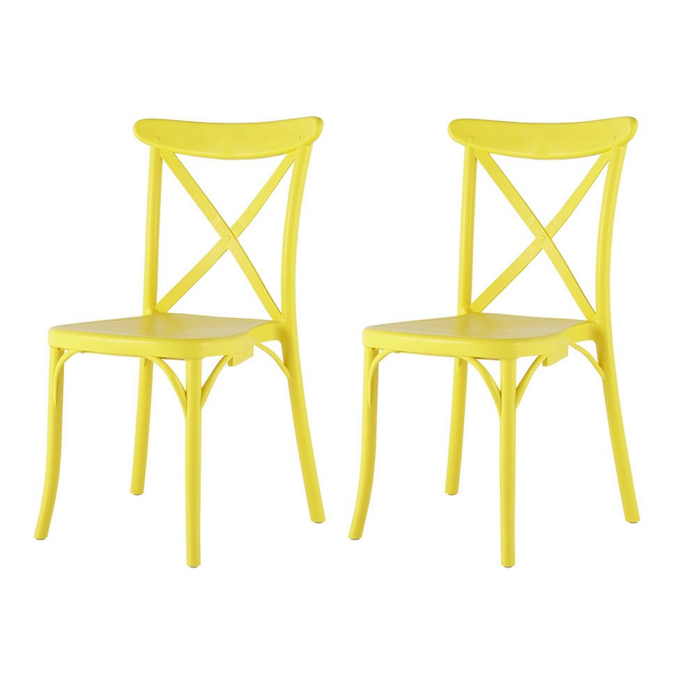 Set of Two Yellow Heavy Duty Plastic Outdoor Dining Chairs HomeRoots