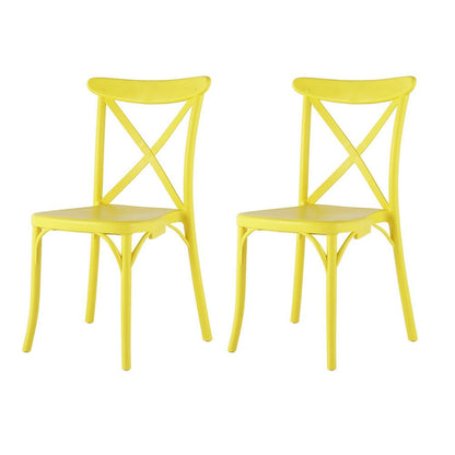 Set of Two Yellow Heavy Duty Plastic Outdoor Dining Chairs HomeRoots