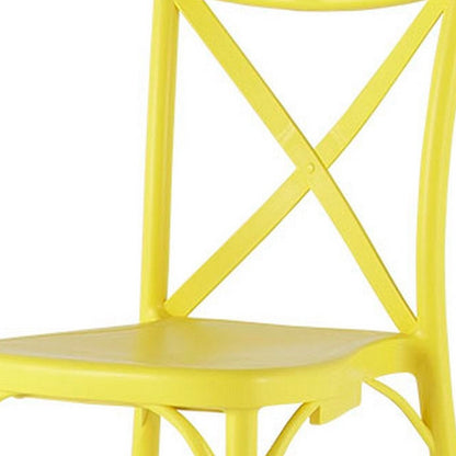 Set of Two Yellow Heavy Duty Plastic Outdoor Dining Chairs HomeRoots