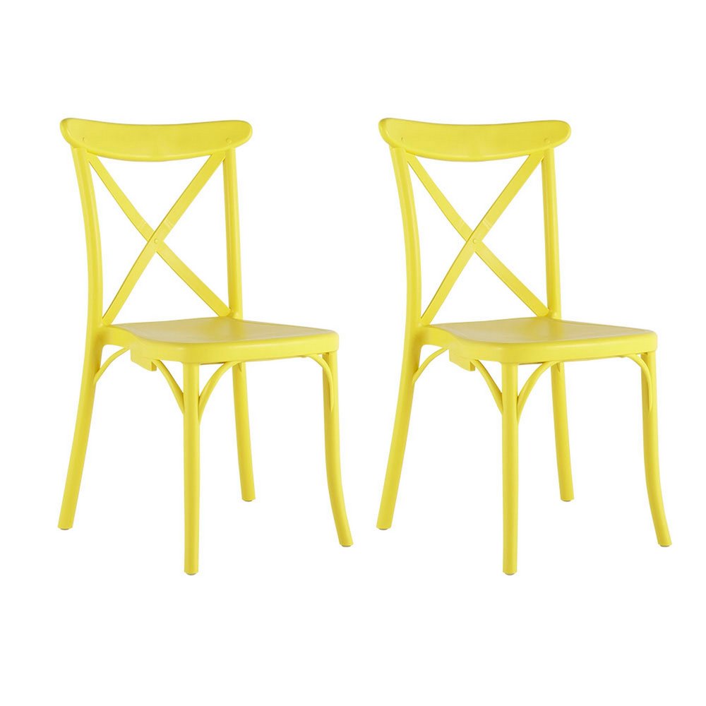 Set of Two Yellow Heavy Duty Plastic Outdoor Dining Chairs HomeRoots