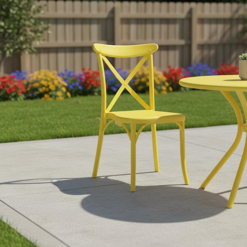 Set of Two Yellow Heavy Duty Plastic Outdoor Dining Chairs HomeRoots