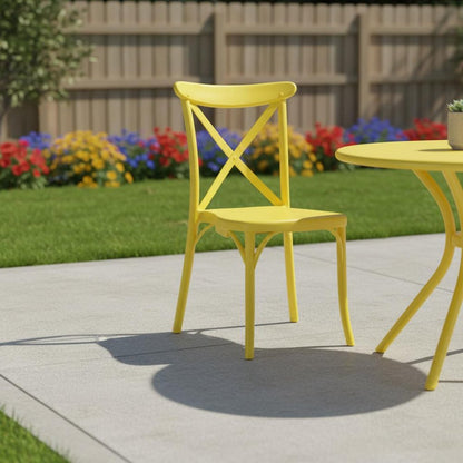 Set of Two Yellow Heavy Duty Plastic Outdoor Dining Chairs HomeRoots