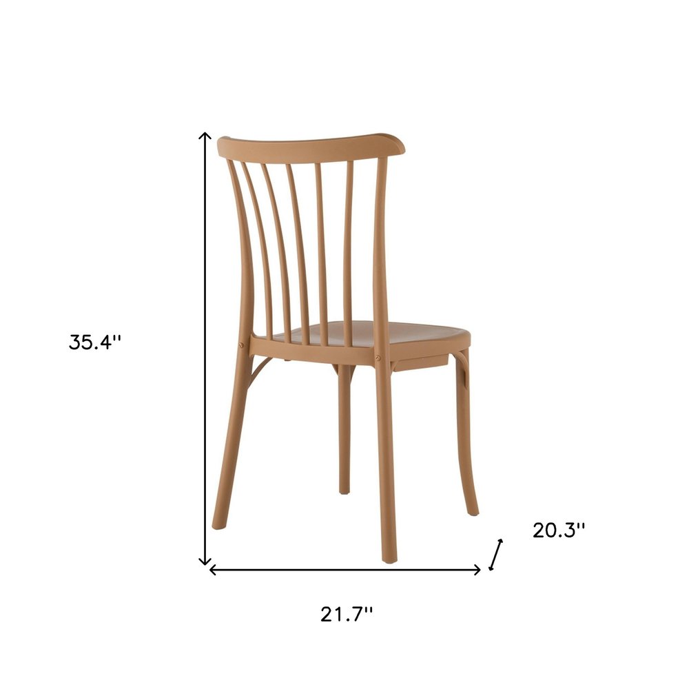 Set of Two Tan and Natural Heavy Duty Plastic Slat Back Dining Side Chairs HomeRoots