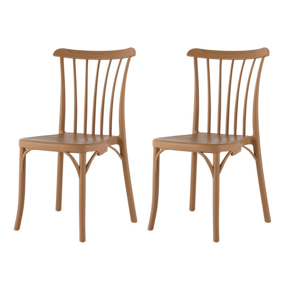 Set of Two Tan and Natural Heavy Duty Plastic Slat Back Dining Side Chairs HomeRoots