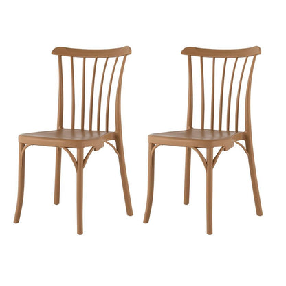 Set of Two Tan and Natural Heavy Duty Plastic Slat Back Dining Side Chairs HomeRoots
