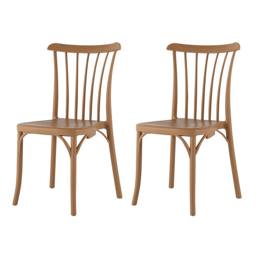 Set of Two Tan and Natural Heavy Duty Plastic Slat Back Dining Side Chairs HomeRoots