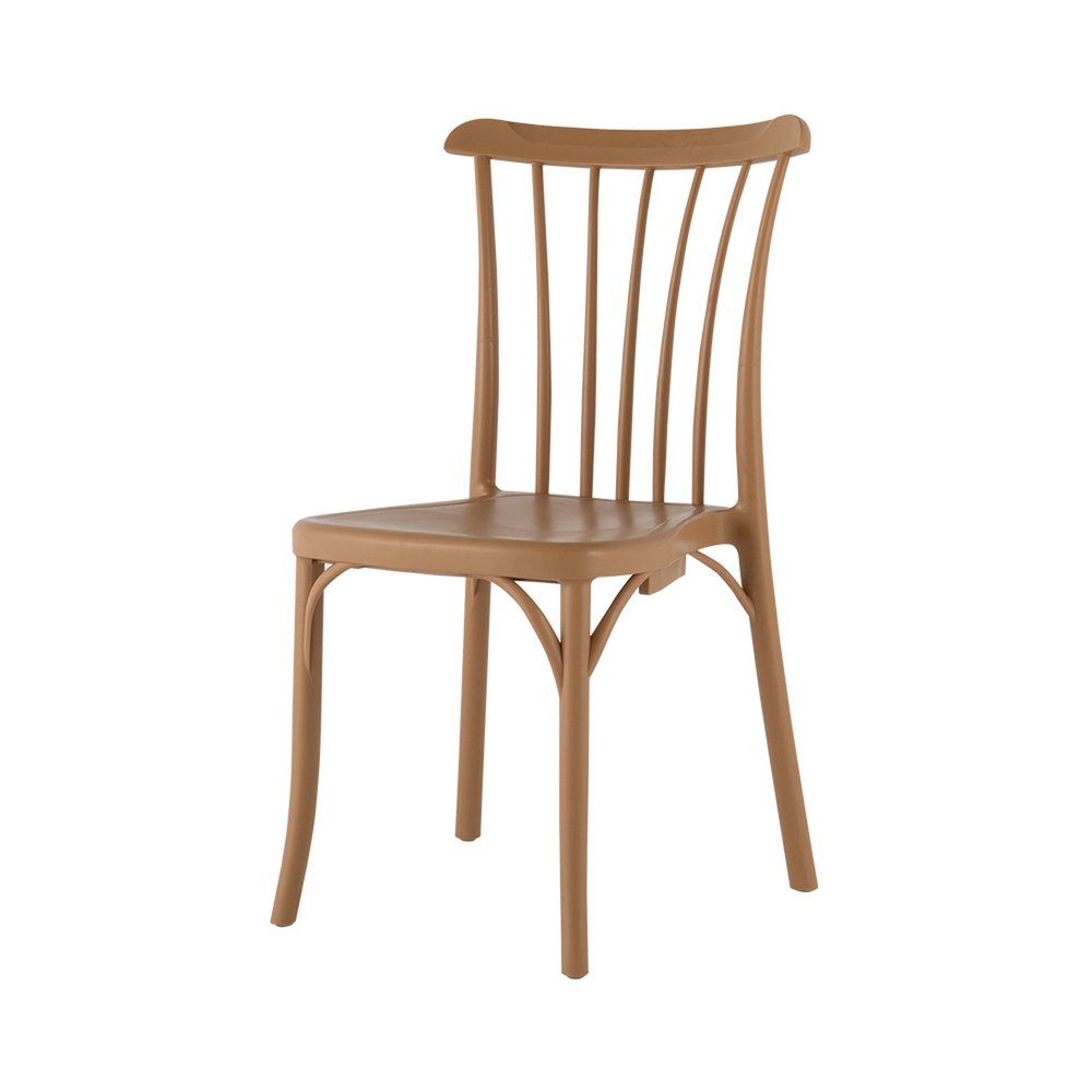 Set of Two Tan and Natural Heavy Duty Plastic Slat Back Dining Side Chairs HomeRoots
