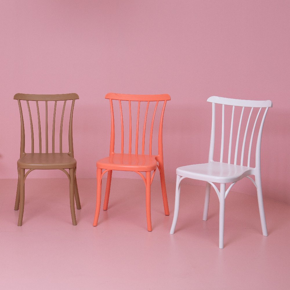 Set of Two Tan and Natural Heavy Duty Plastic Slat Back Dining Side Chairs HomeRoots