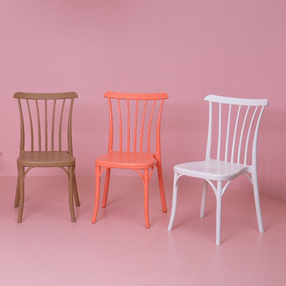 Set of Two Tan and Natural Heavy Duty Plastic Slat Back Dining Side Chairs HomeRoots