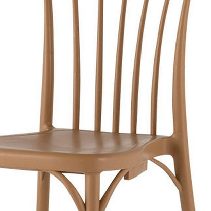 Set of Two Tan and Natural Heavy Duty Plastic Slat Back Dining Side Chairs HomeRoots