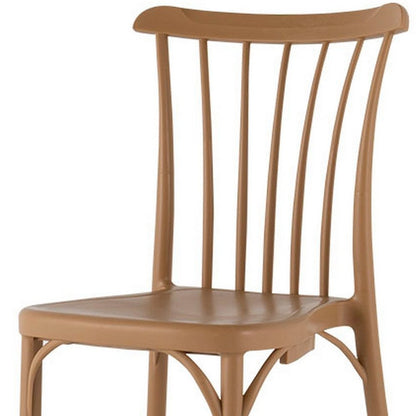 Set of Two Tan and Natural Heavy Duty Plastic Slat Back Dining Side Chairs HomeRoots