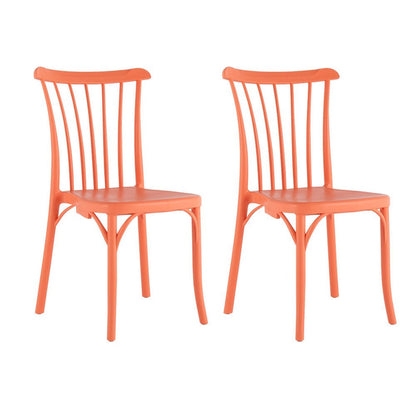 Set of Two Salmon Heavy Duty Plastic Outdoor Stacking Dining Chairs HomeRoots