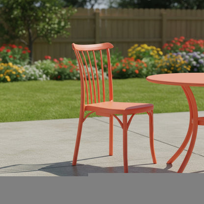 Set of Two Salmon Heavy Duty Plastic Outdoor Stacking Dining Chairs HomeRoots