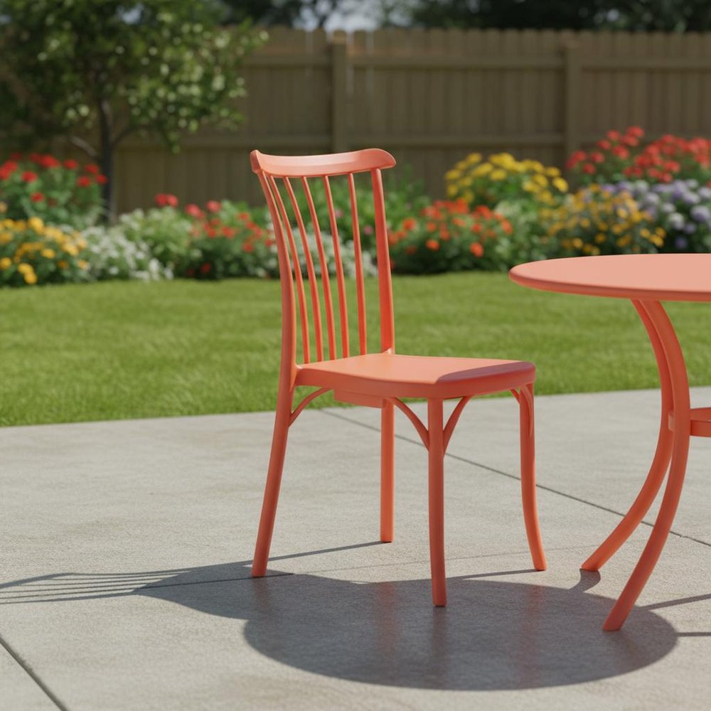 Set of Two Salmon Heavy Duty Plastic Outdoor Stacking Dining Chairs HomeRoots