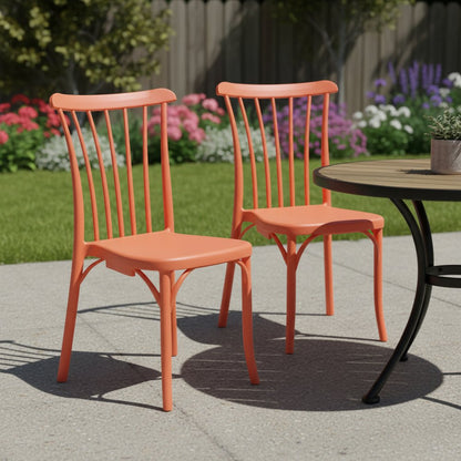 Set of Two Salmon Heavy Duty Plastic Outdoor Stacking Dining Chairs HomeRoots
