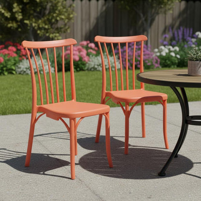 Set of Two Salmon Heavy Duty Plastic Outdoor Stacking Dining Chairs HomeRoots