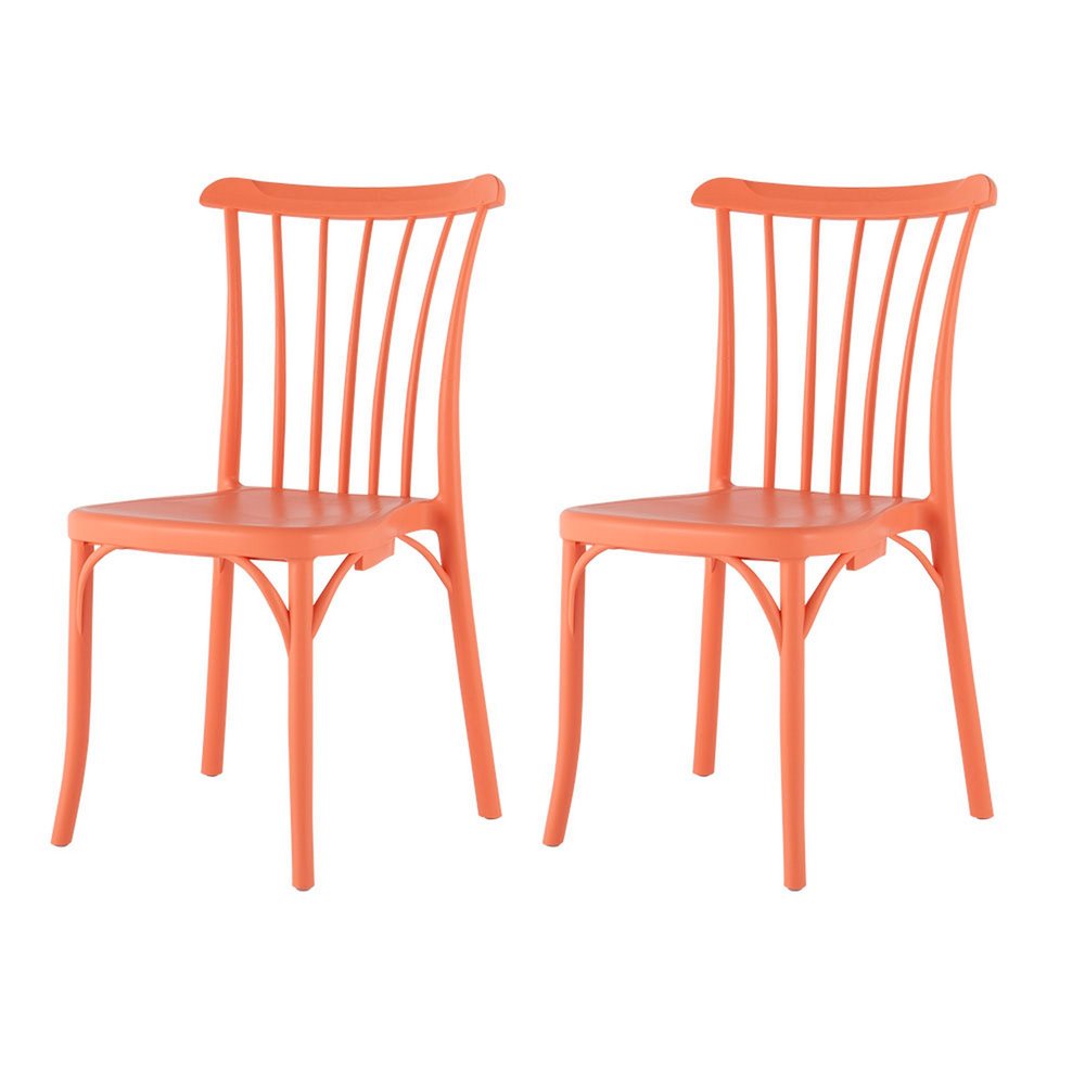 Set of Two Salmon Heavy Duty Plastic Outdoor Stacking Dining Chairs HomeRoots