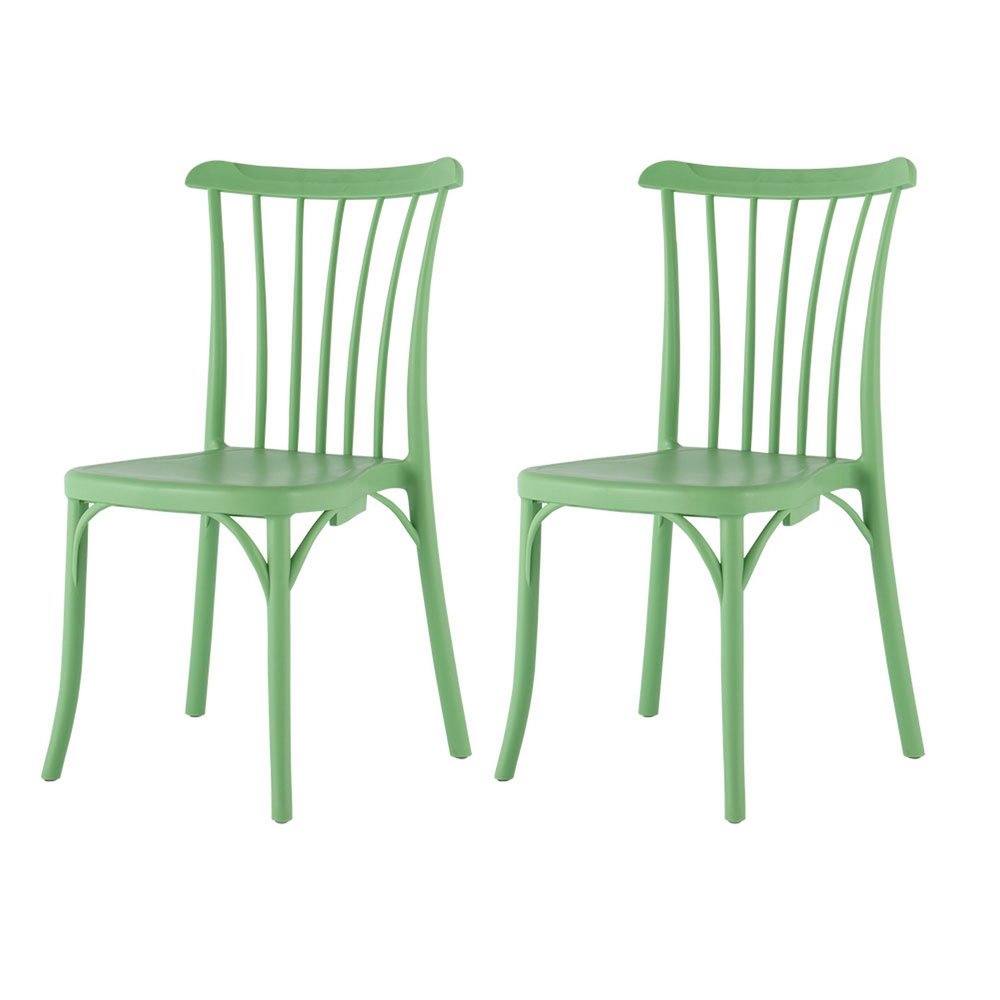 Set of Two Green Heavy Duty Plastic Outdoor Stacking Dining Chairs HomeRoots