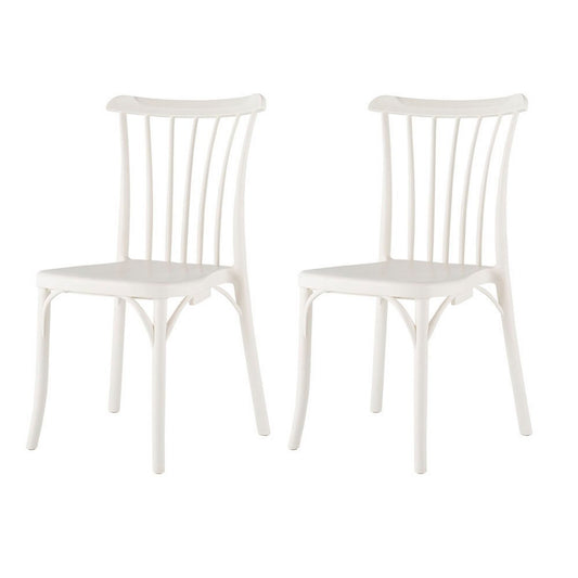 Set of Two White Heavy Duty Plastic Outdoor Stacking Dining Chairs HomeRoots