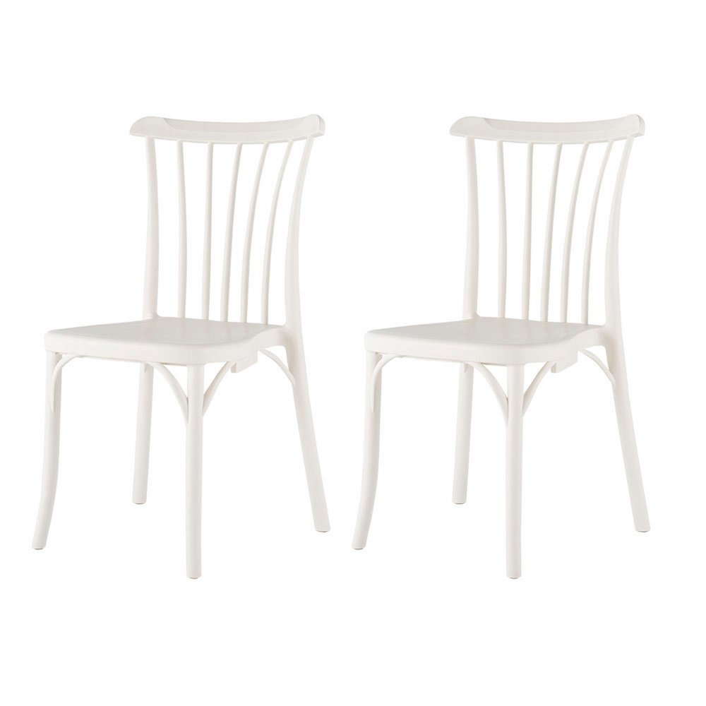 Set of Two White Heavy Duty Plastic Outdoor Stacking Dining Chairs HomeRoots