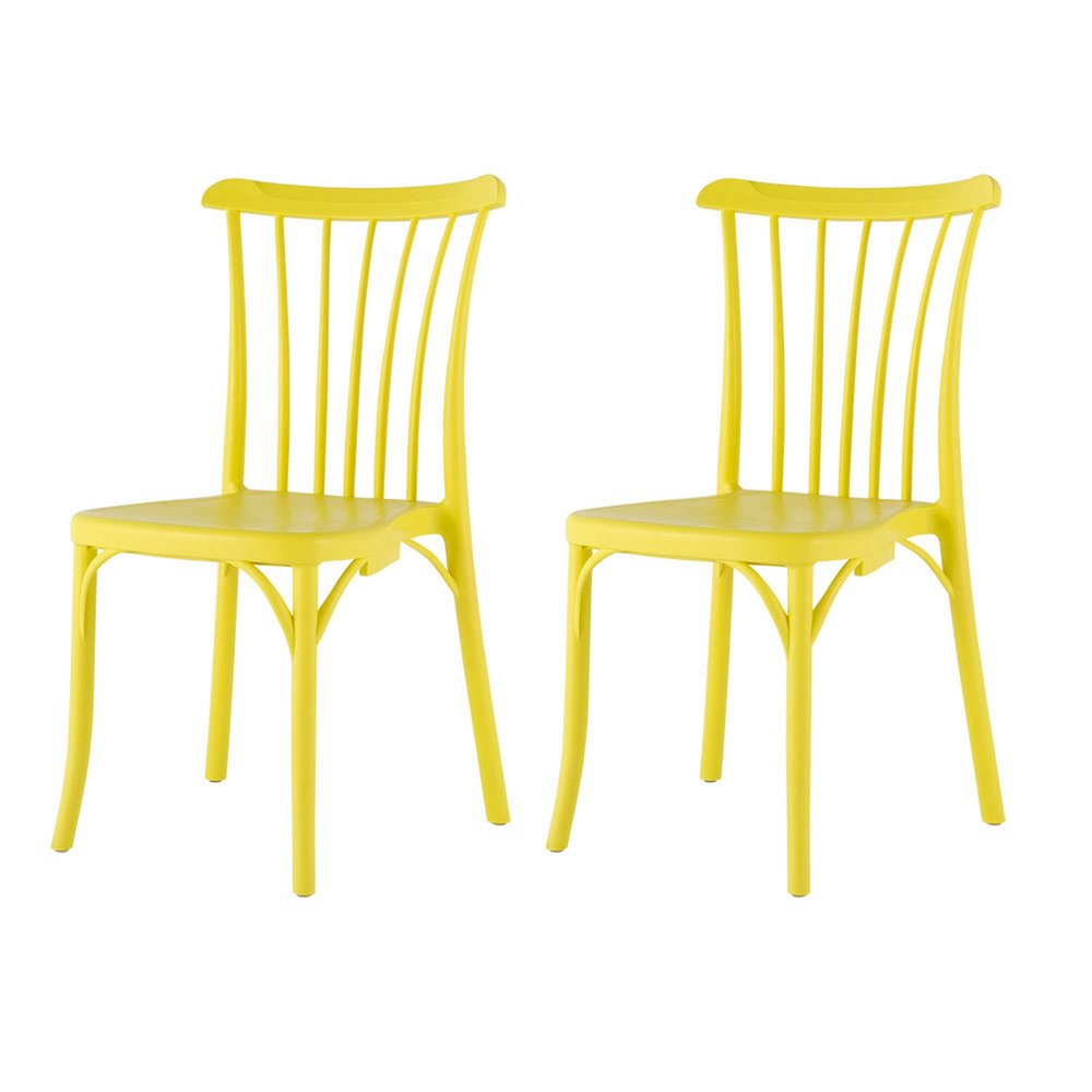 Set of Two Yellow Heavy Duty Plastic Outdoor Stacking Dining Chairs HomeRoots