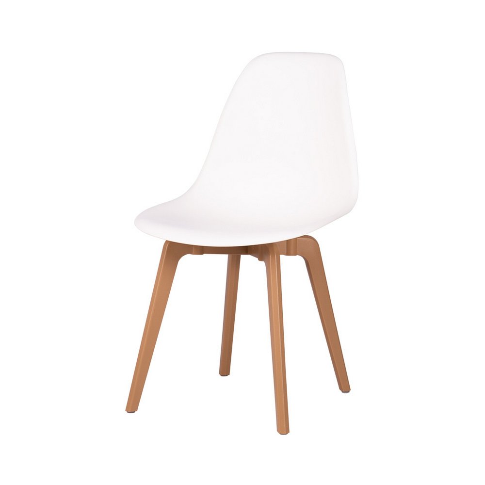 Set of Four White and Natural Heavy Duty Plastic Dining Side Chairs HomeRoots