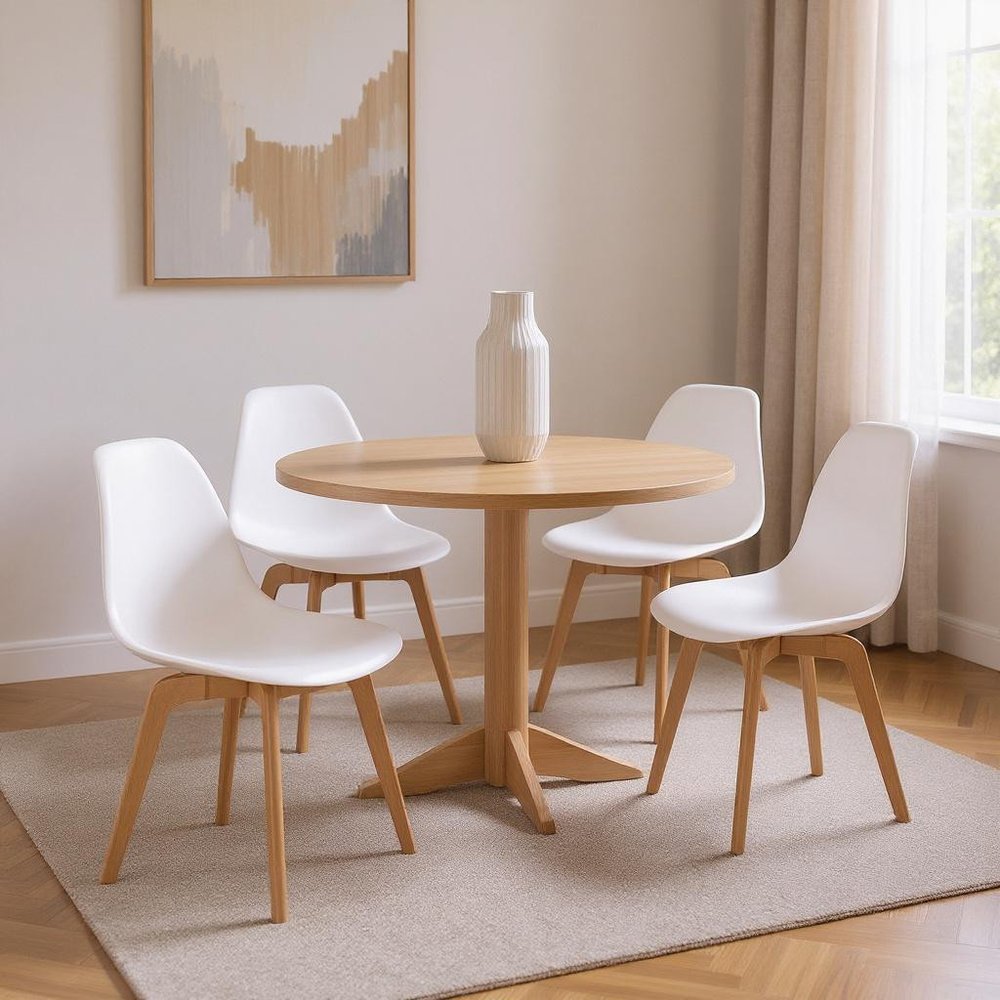 Set of Four White and Natural Heavy Duty Plastic Dining Side Chairs — view 2