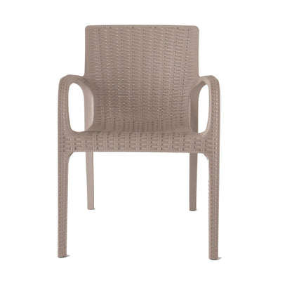 Set of Two Taupe Faux Rattan Heavy Duty Plastic Outdoor Stacking Arm Chairs HomeRoots